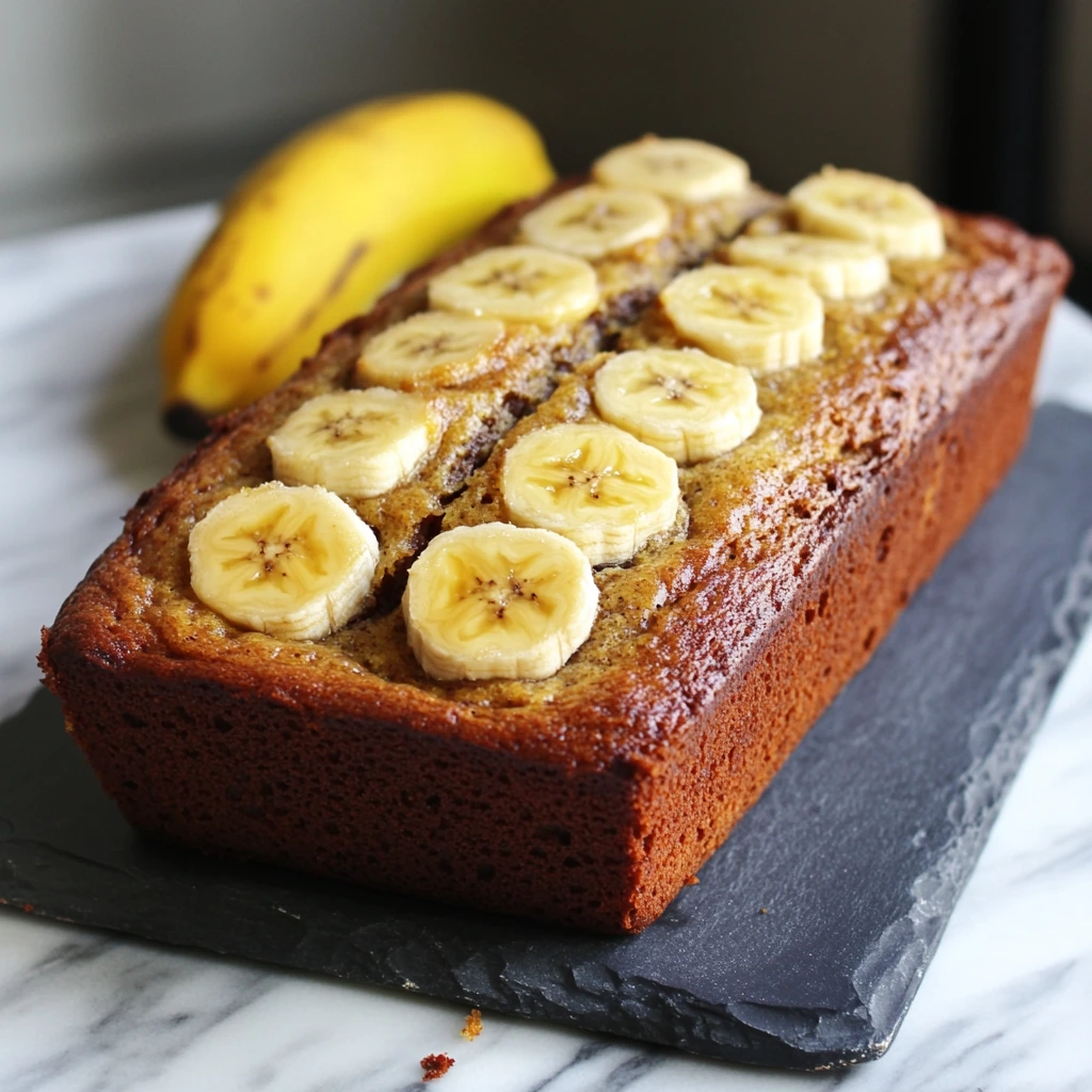 Perfectly baked banana bread loaf with golden crust and moist texture