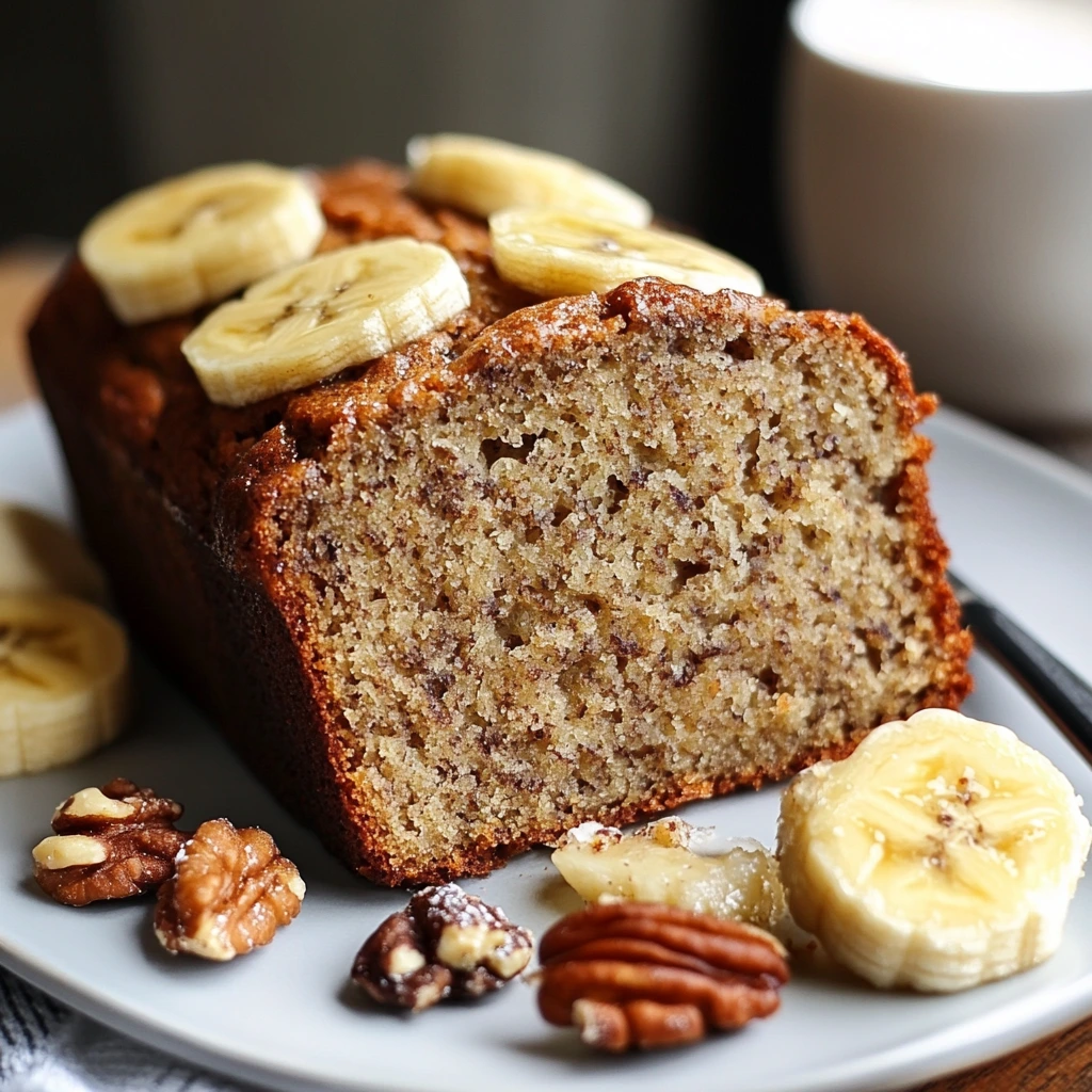 Perfectly baked banana bread loaf with golden crust and moist texture