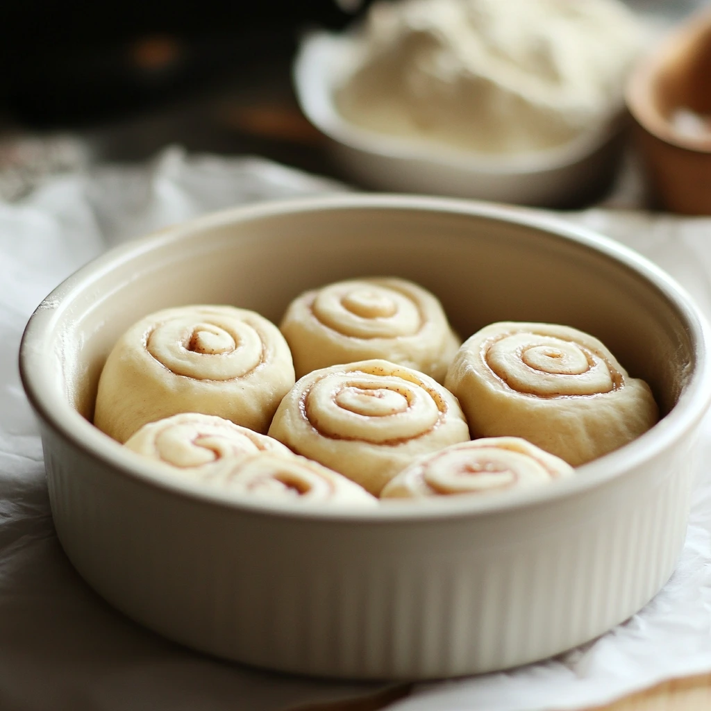 A freshly baked cinnamon roll being drizzled with creamy vanilla glaze on a white plate.