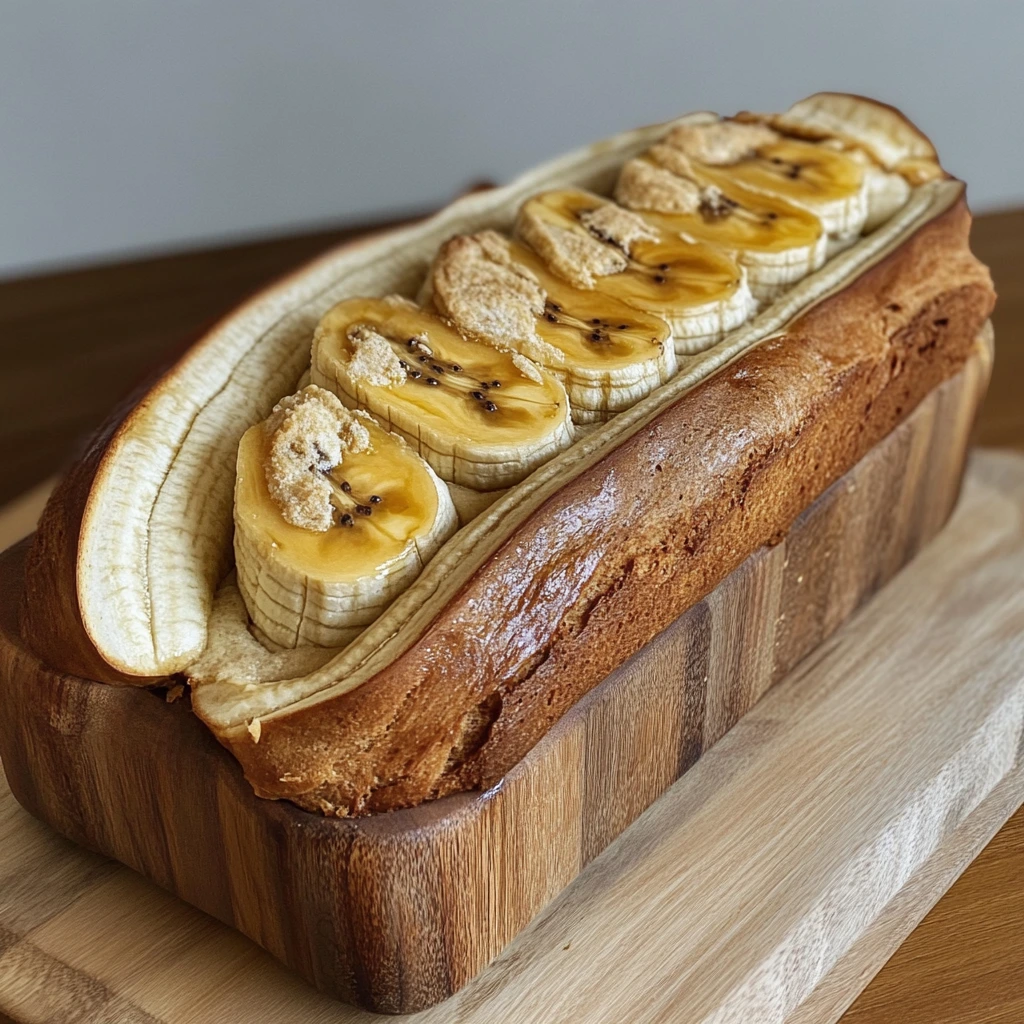 Banana bread with a split down the middle, showing common baking issue.