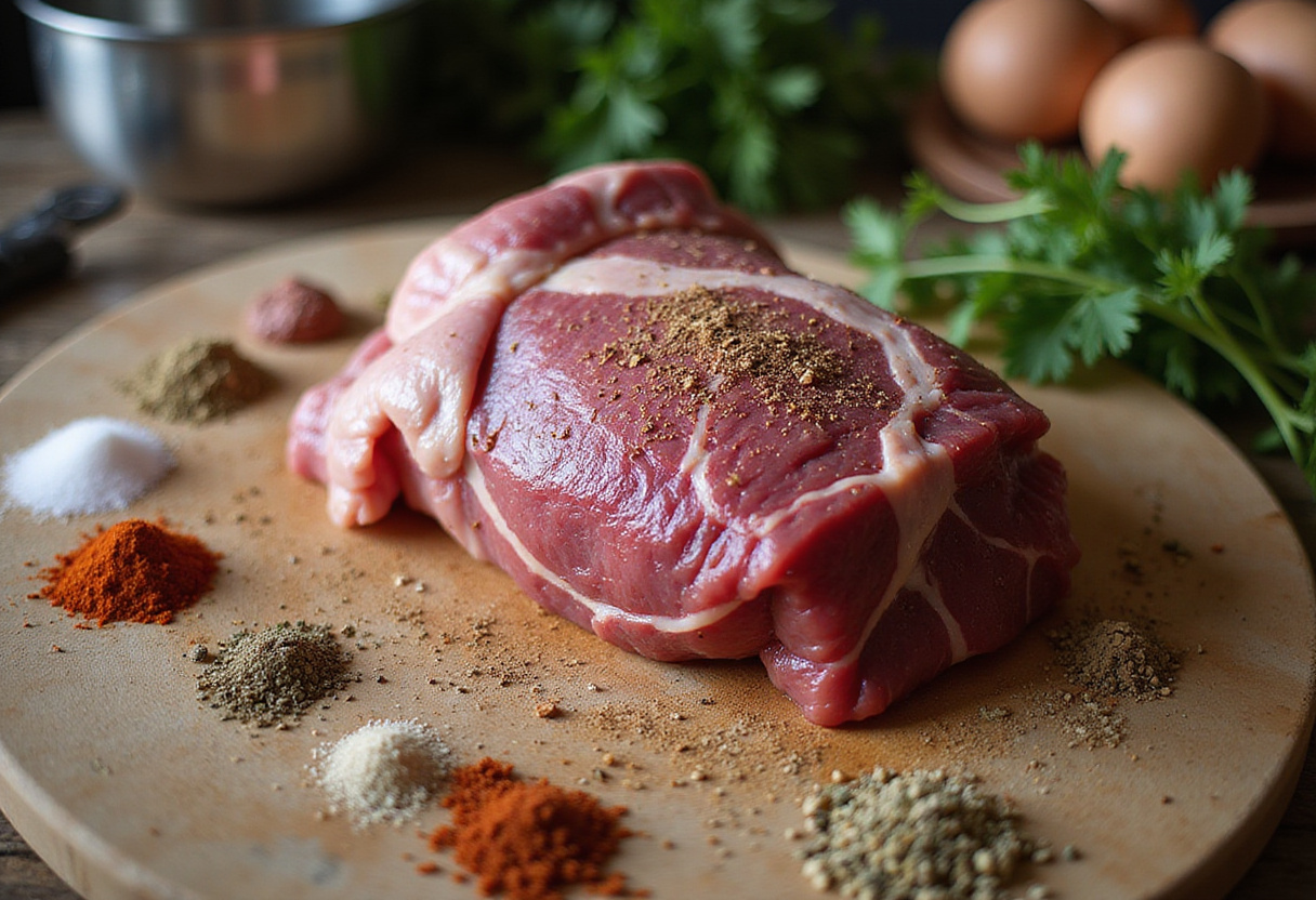 Raw beef shoulder roast prepared for seasoning in a Beef Shoulder Roast Recipe.