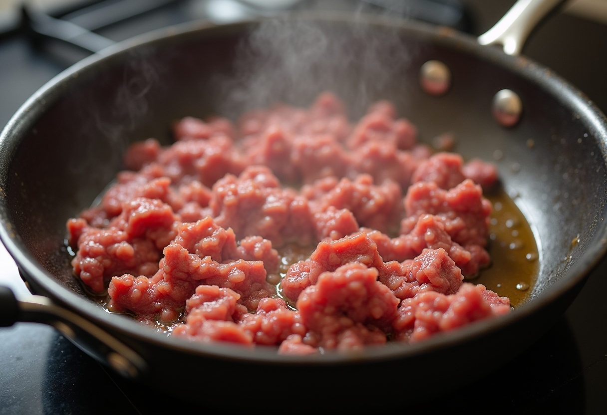 Browning ground beef for a keto casserole.