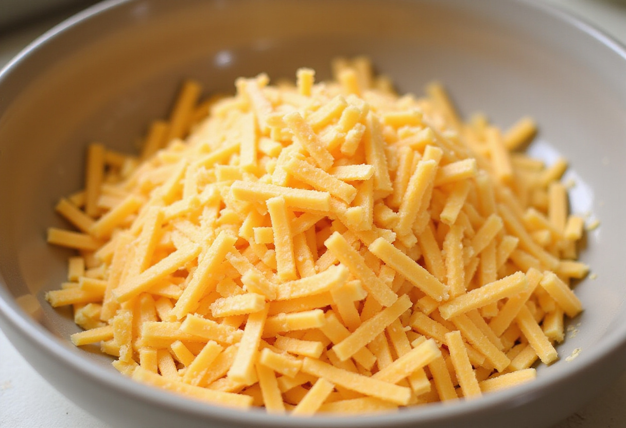 Shredded cheese for topping a keto beef mince casserole.