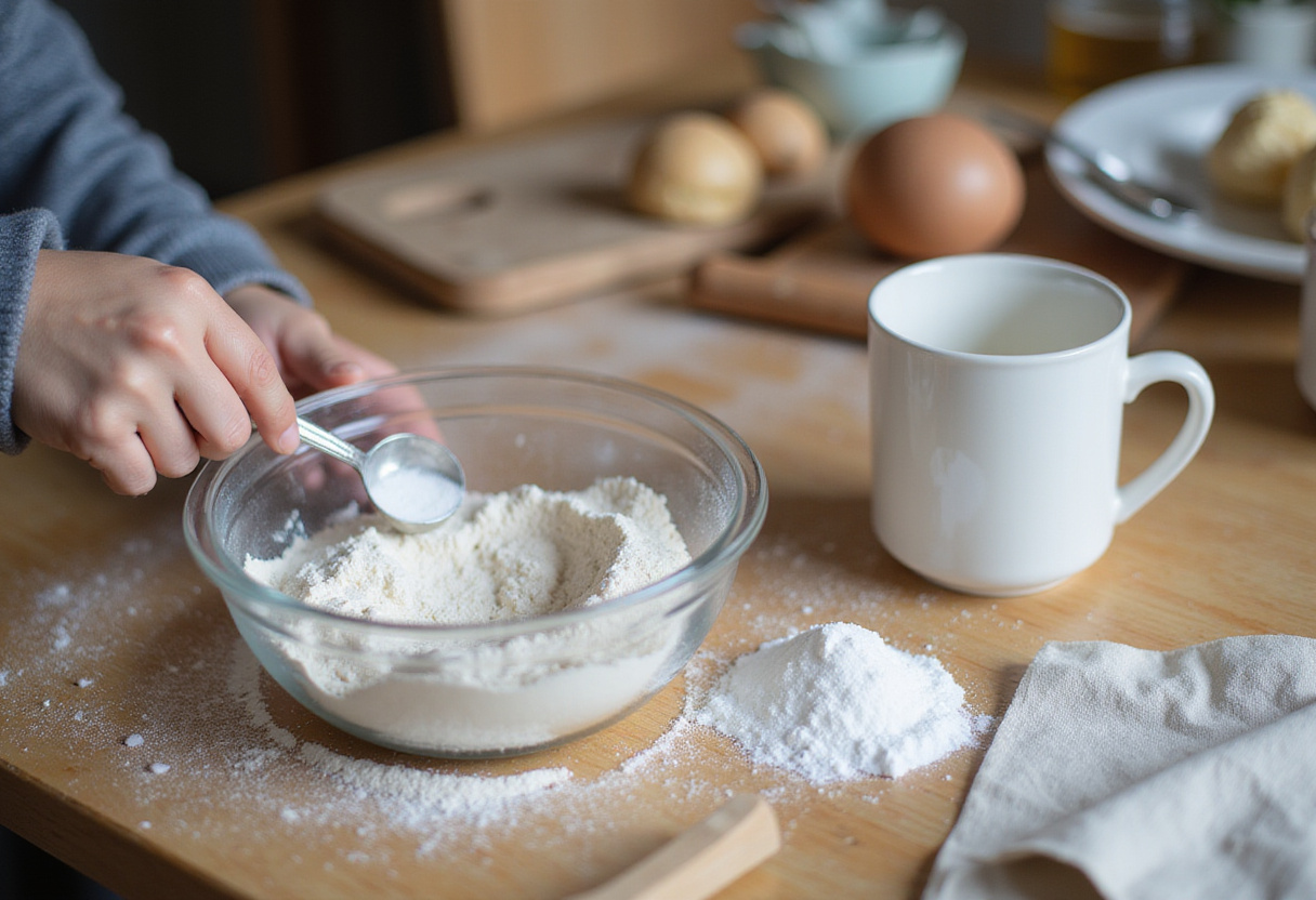 Ingredients being prepared to make a cookie in a mug.