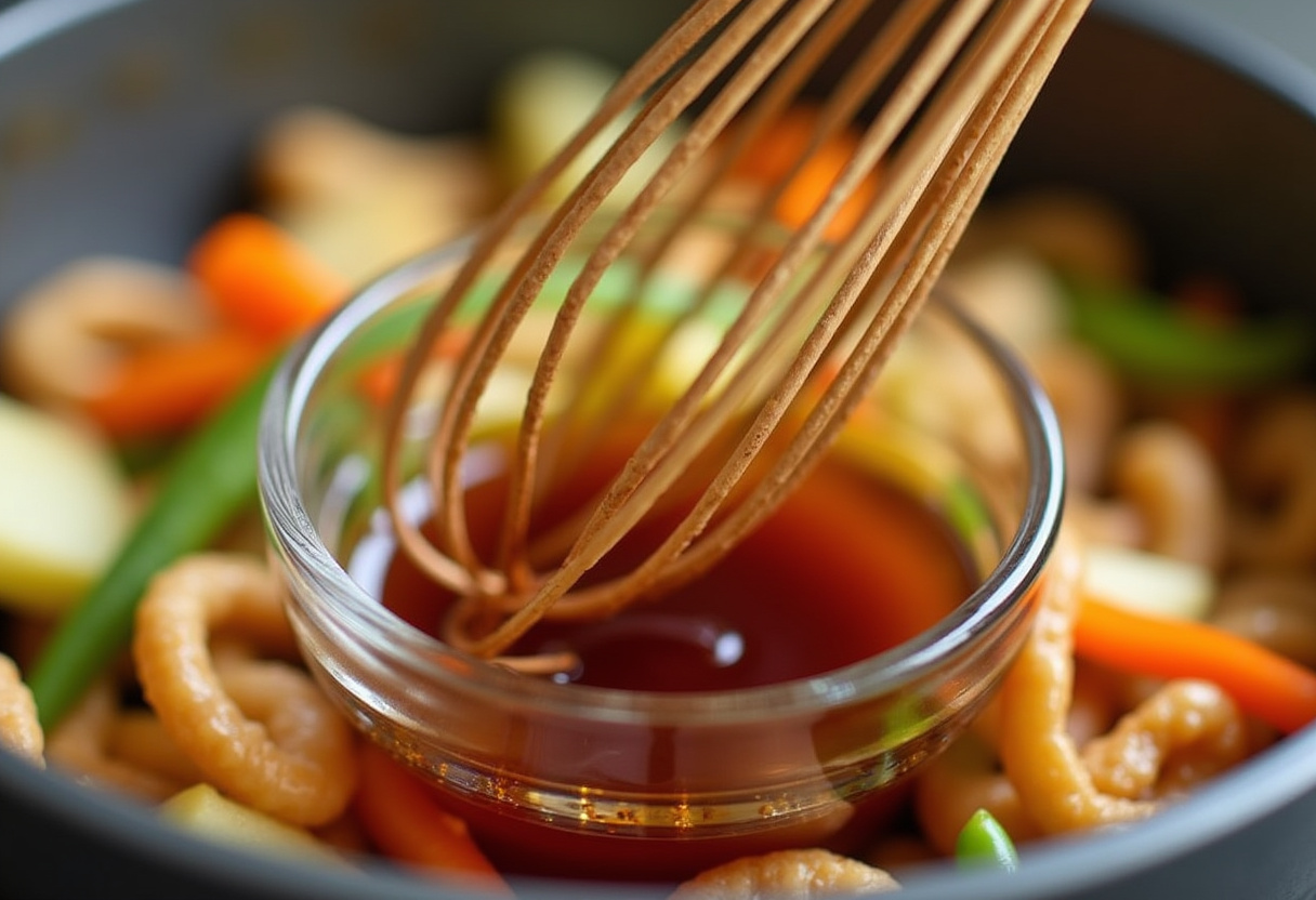 Preparing keto stir-fry sauce for beef mince stir-fry.