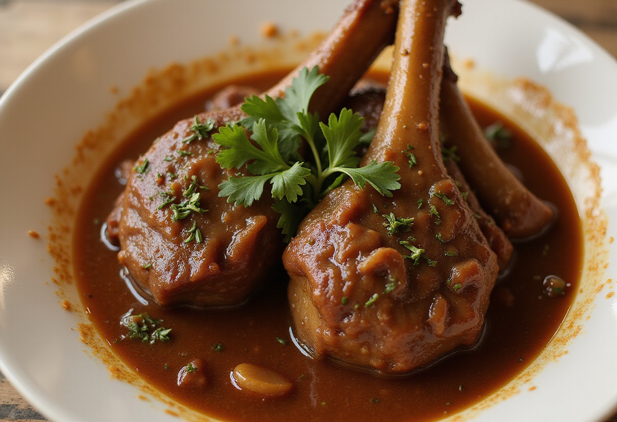 Deliciously slow-cooked beef shanks with gravy, showcasing their tenderness.