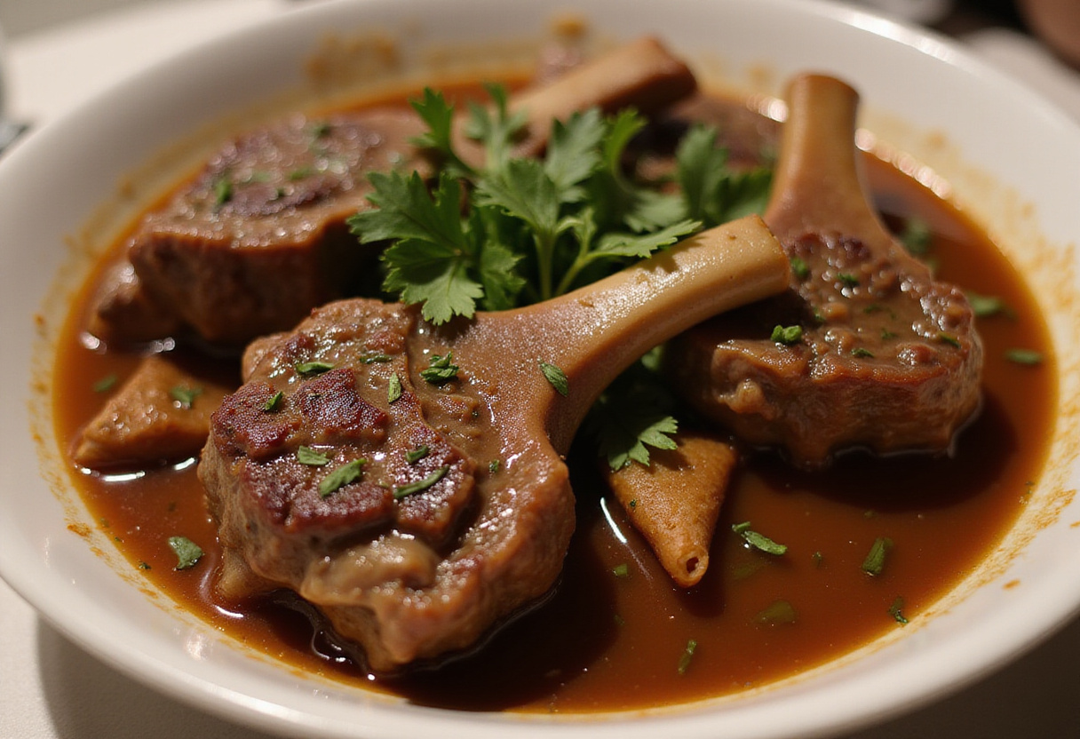 Deliciously slow-cooked beef shanks with gravy, showcasing their tenderness.