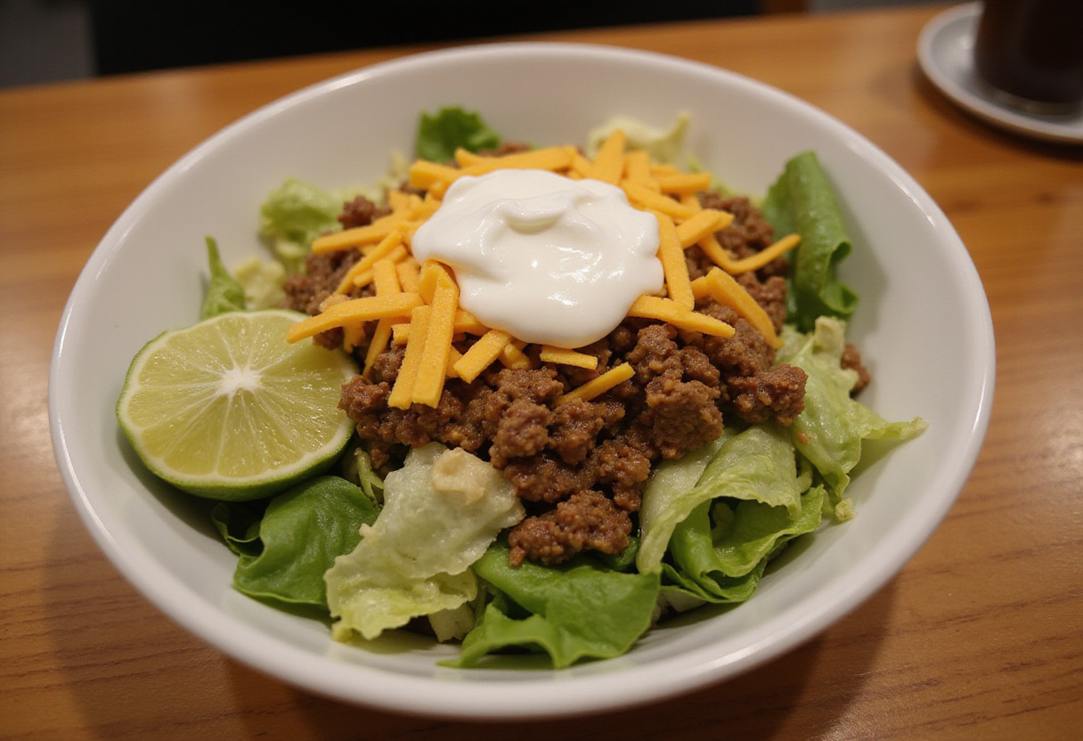 Delicious taco salad featuring 3-ingredient ground beef, perfect for a quick meal.