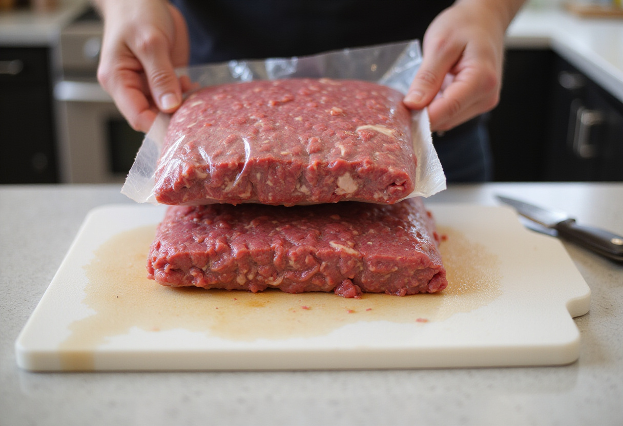 Ground beef package being opened for 3 ingredient ground beef recipe.
