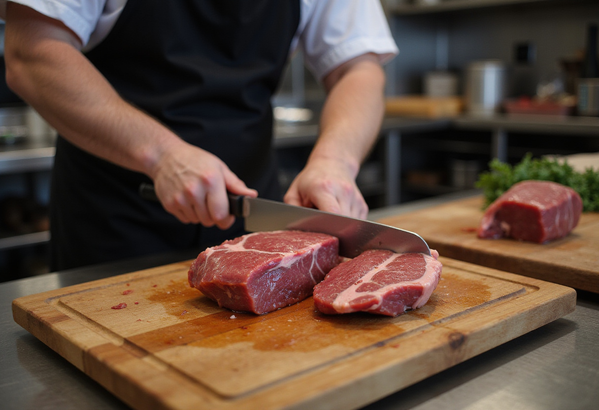 Preparing raw beef striploin steak for the best steak recipe.