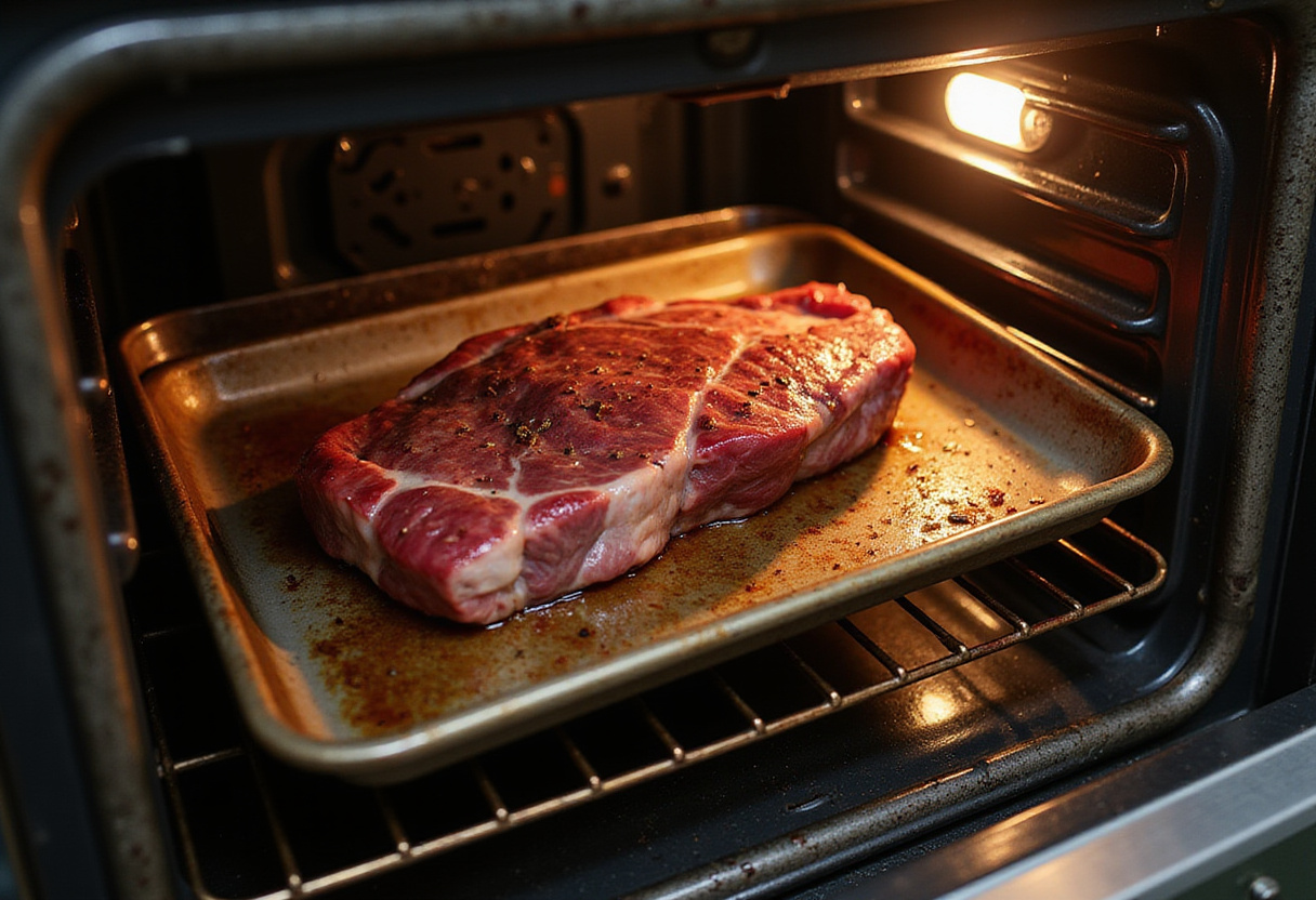 Cooking striploin steak in the oven for perfect doneness.