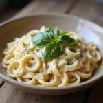 Creamy homemade Boursin cheese pasta garnished with fresh herbs.