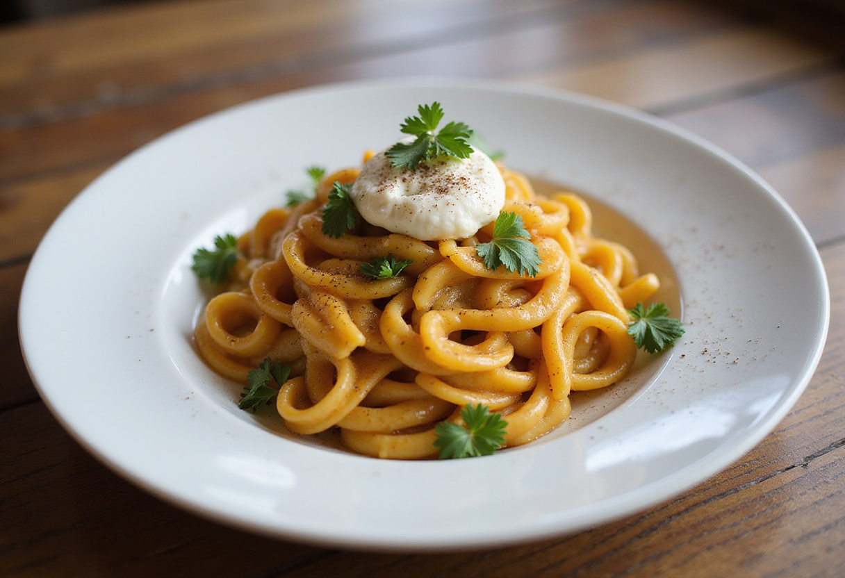 Plated Boursin pasta garnished with parsley and extra cheese.