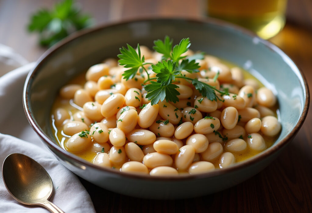 Finished bowl of creamy butter beans garnished with parsley, ready to serve, from Best Way to Make Butter Beans Recipe.