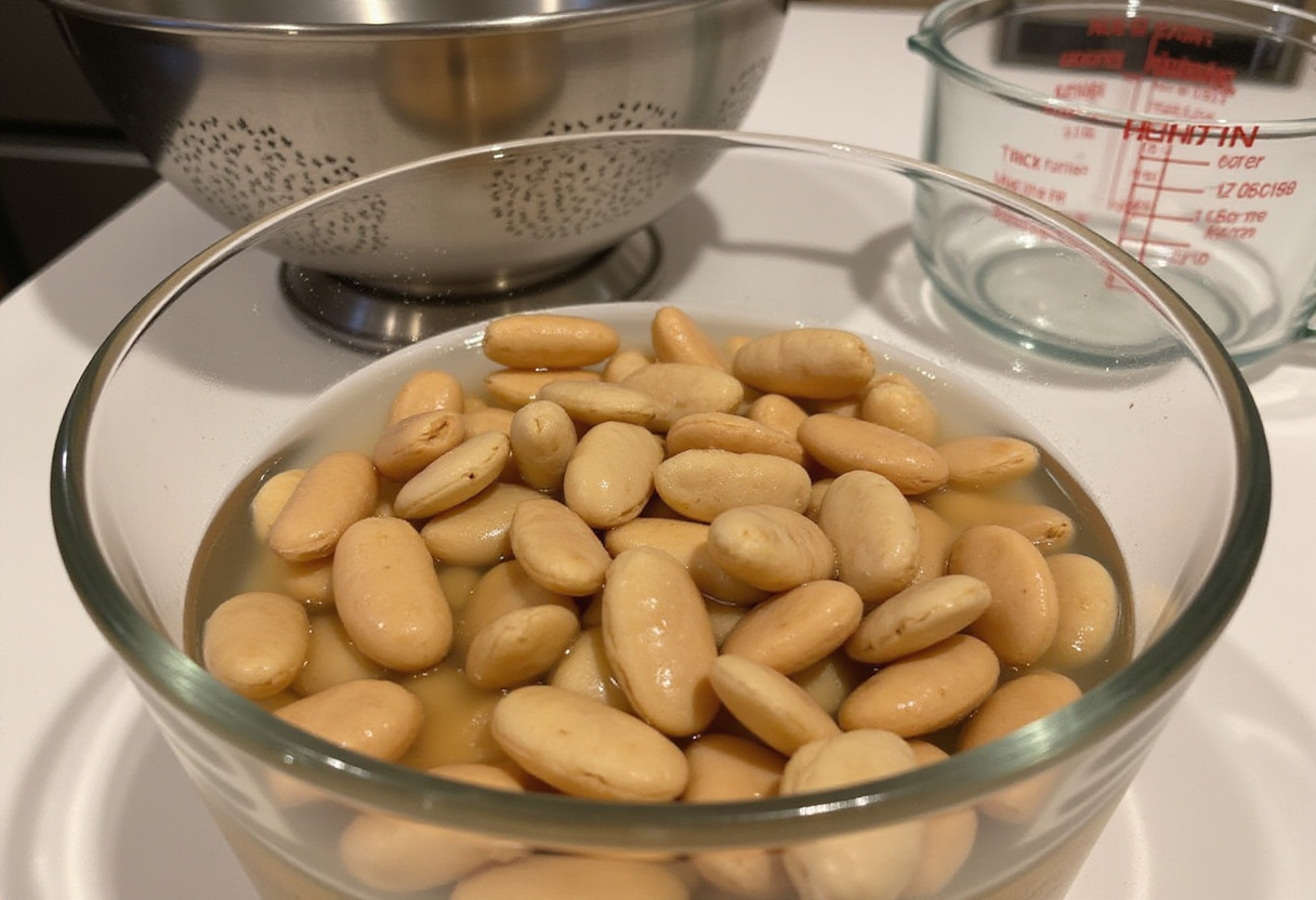 Dried butter beans soaking in water to prepare the Best Way to Make Butter Beans Recipe.