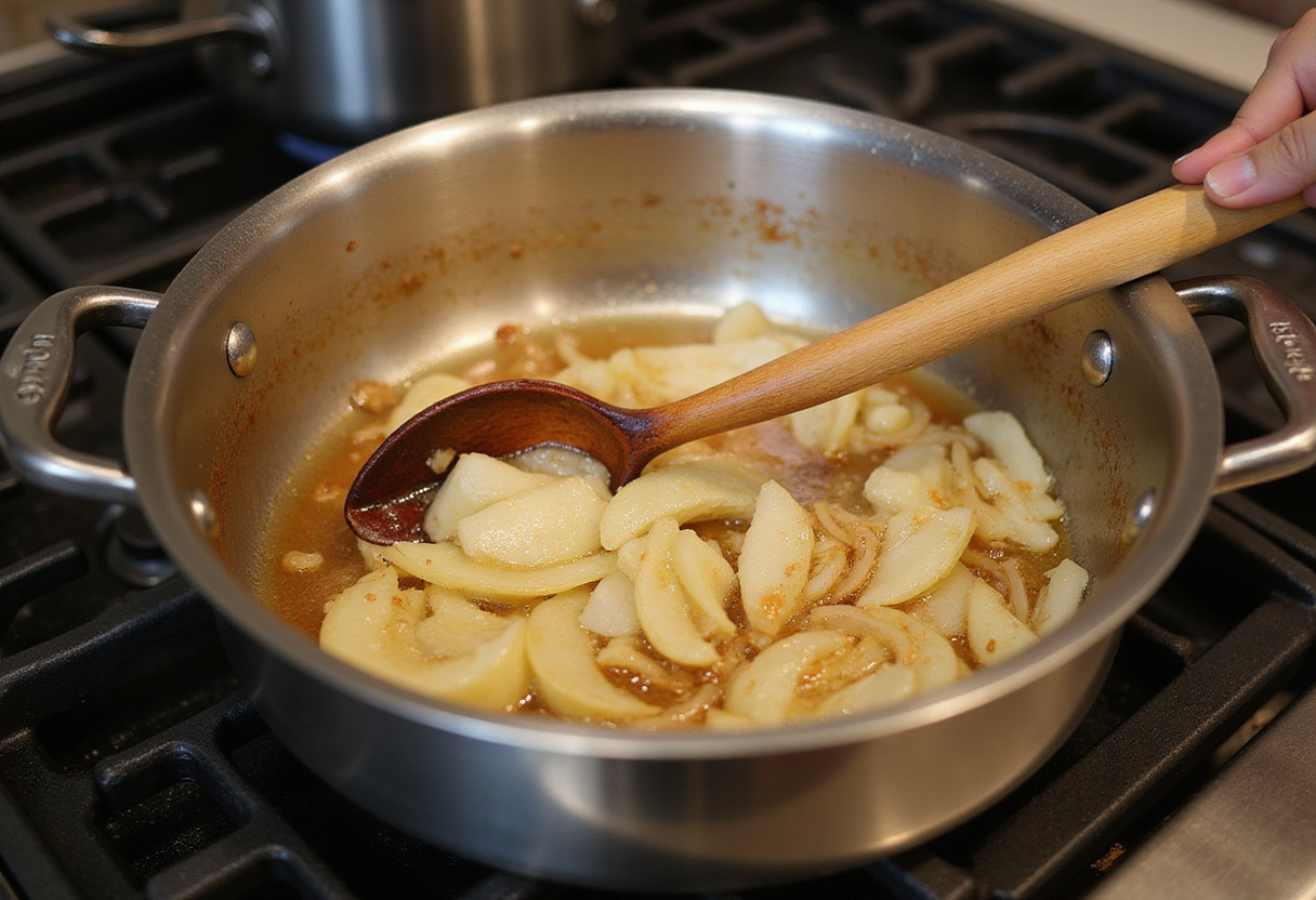 Caramelizing onions in butter for French Onion Pasta.