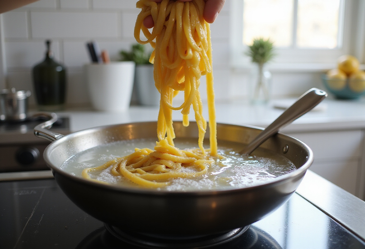 Boiling water for Gigi Hadid Pasta, a creamy tomato recipe.