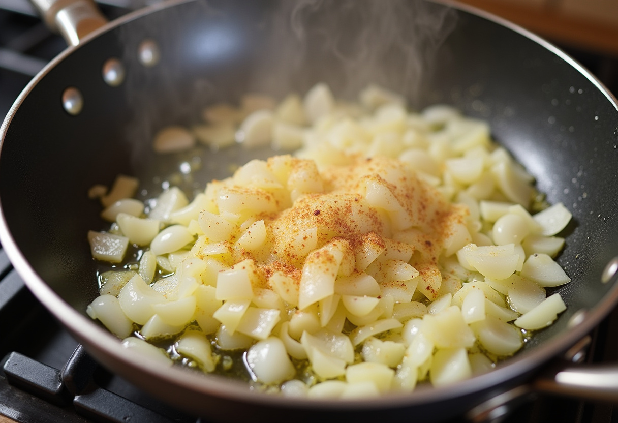 Sautéing garlic and shallots for Gigi Hadid Pasta sauce.