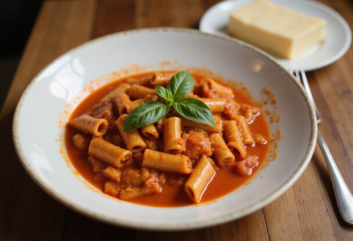 Delicious Instant Pot pasta with tomato sauce and basil, ready to eat, easy homemade recipe.