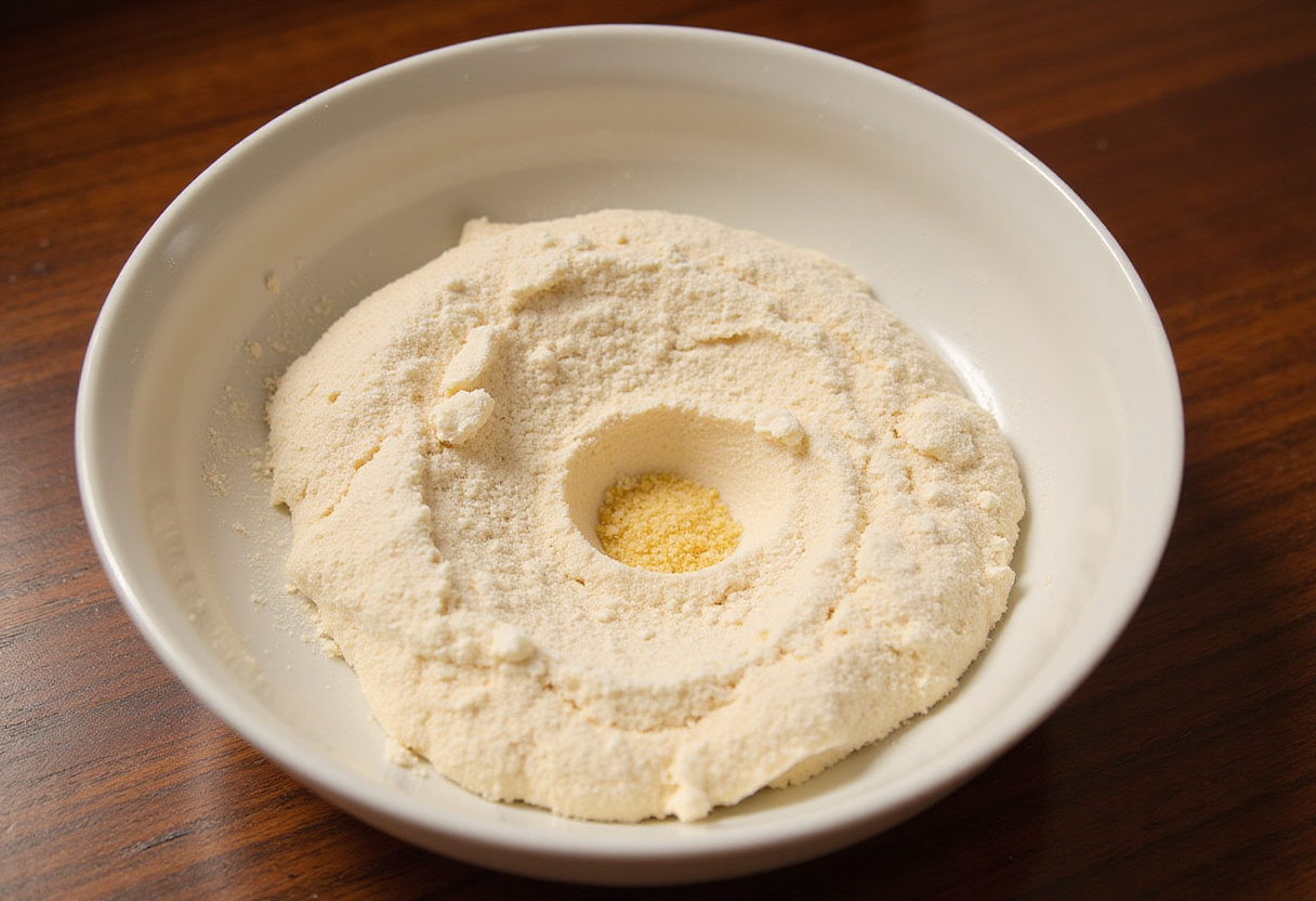 Flour and semolina mixture for homemade KitchenAid pasta recipe.