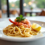 Authentic homemade lobster pasta dish served on a plate.