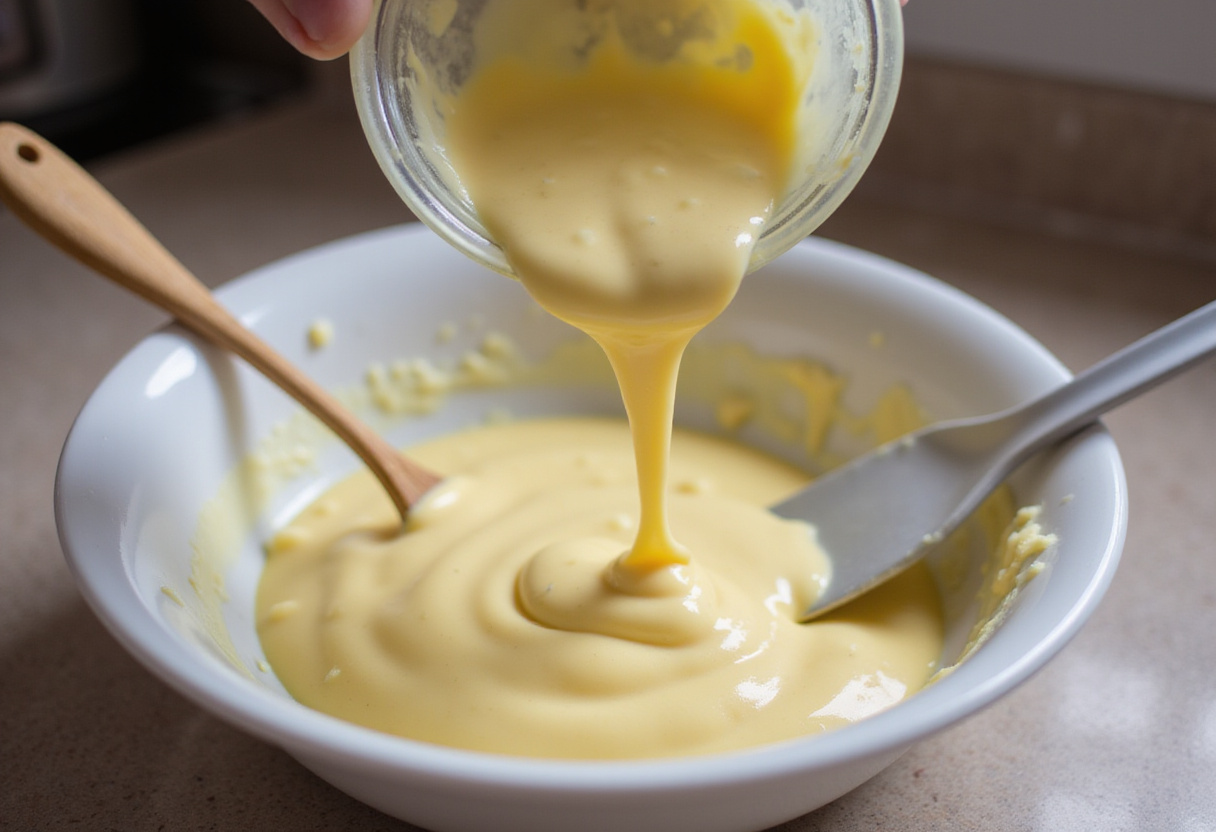 Mayonnaise being added to a bowl to start making Raising Cane's Sauce.