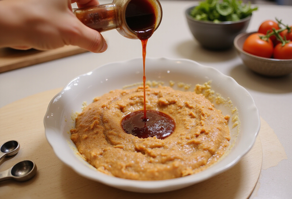 Worcestershire sauce poured into the sauce mixture to enhance the flavor of Raising Cane's Sauce.