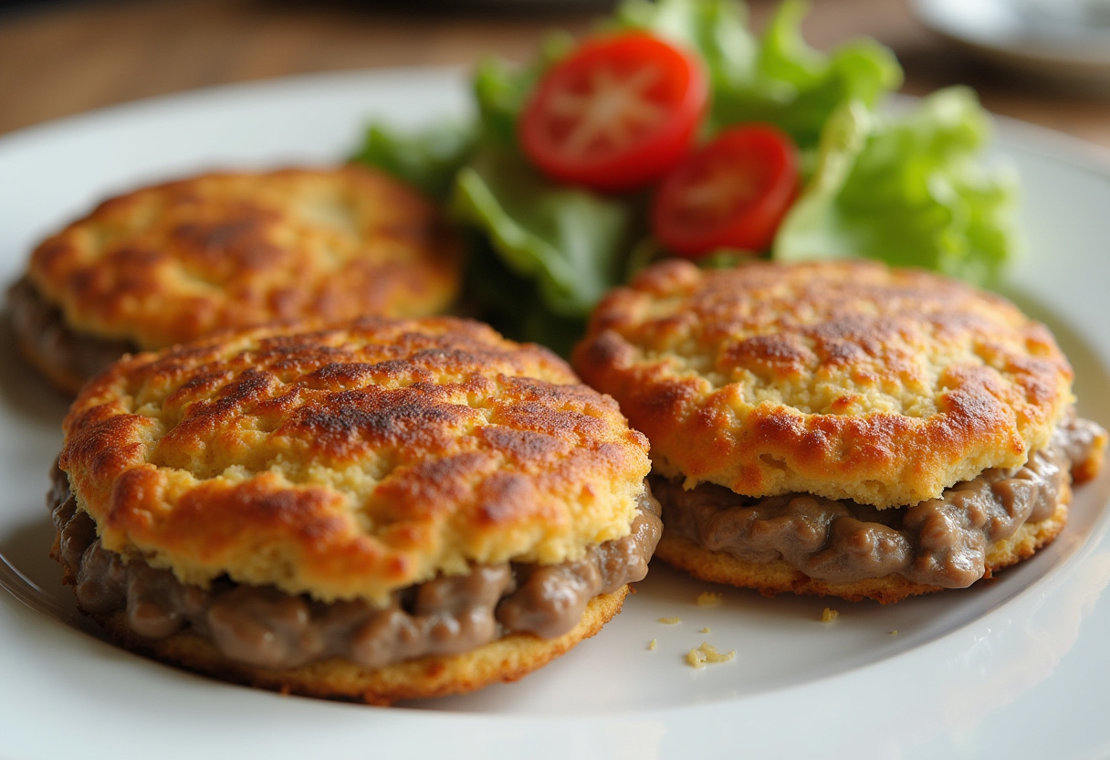Homemade Jamaican Beef Patties with a flaky crust, served on a plate.