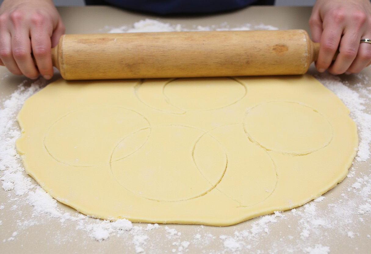 Shortcrust pastry dough being rolled out for making Jamaican Beef Patties.