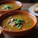 Homemade Beef Broth served in bowls with parsley and crusty bread.