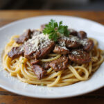 Homemade Steak Pasta served, the best way to enjoy it at home.
