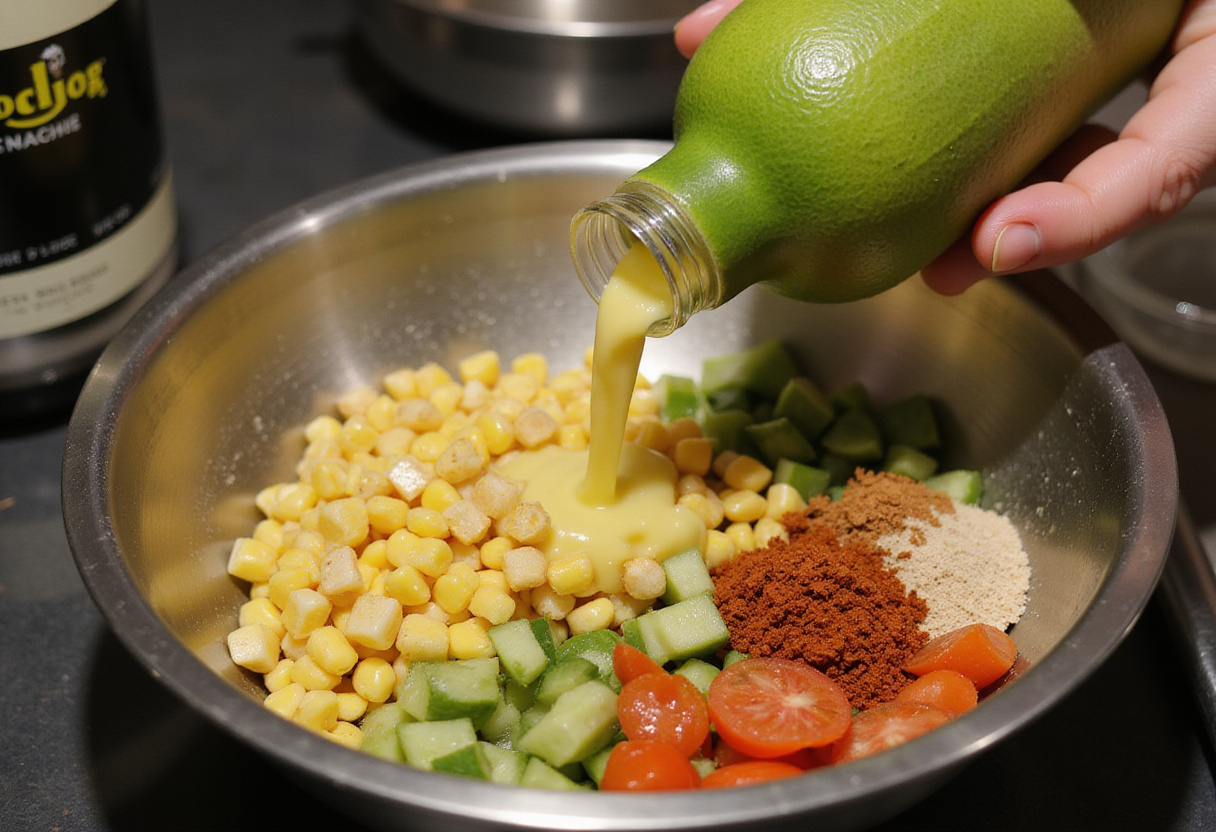 Adding fresh lime juice to Chipotle Corn Salsa.