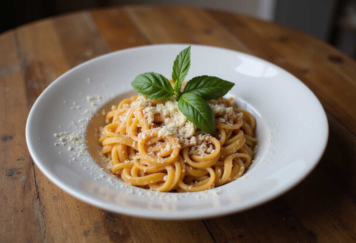 Perfect bowl of Gigi Hadid Pasta with basil and Parmesan.