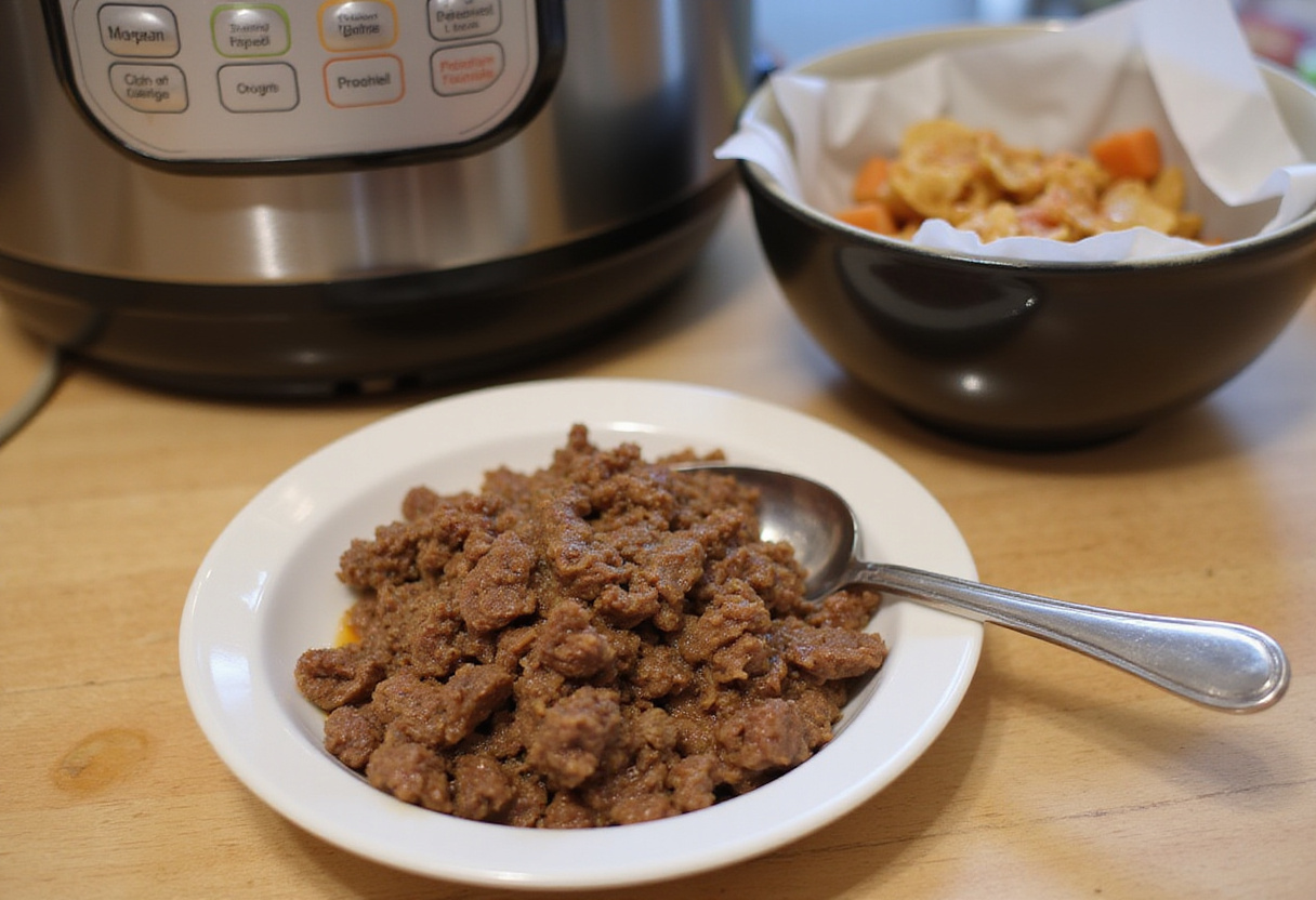 Perfectly cooked ground beef from Instant Pot, ready to serve.