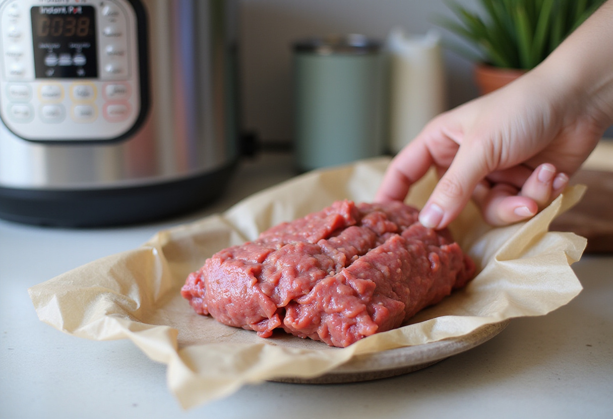 Opening ground beef for Instant Pot recipe.