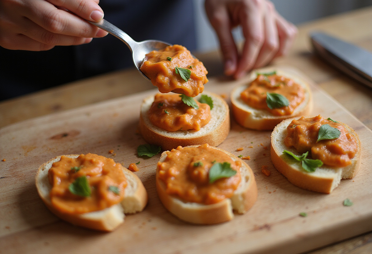 Preparing Hanky Panky appetizers on rye bread slices.