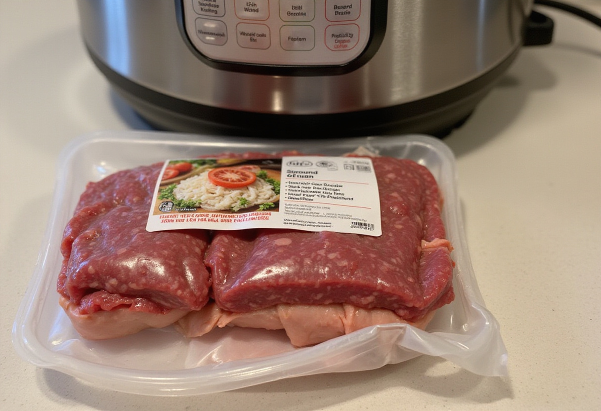 Opening ground beef package for Instant Pot Ground Beef recipe.