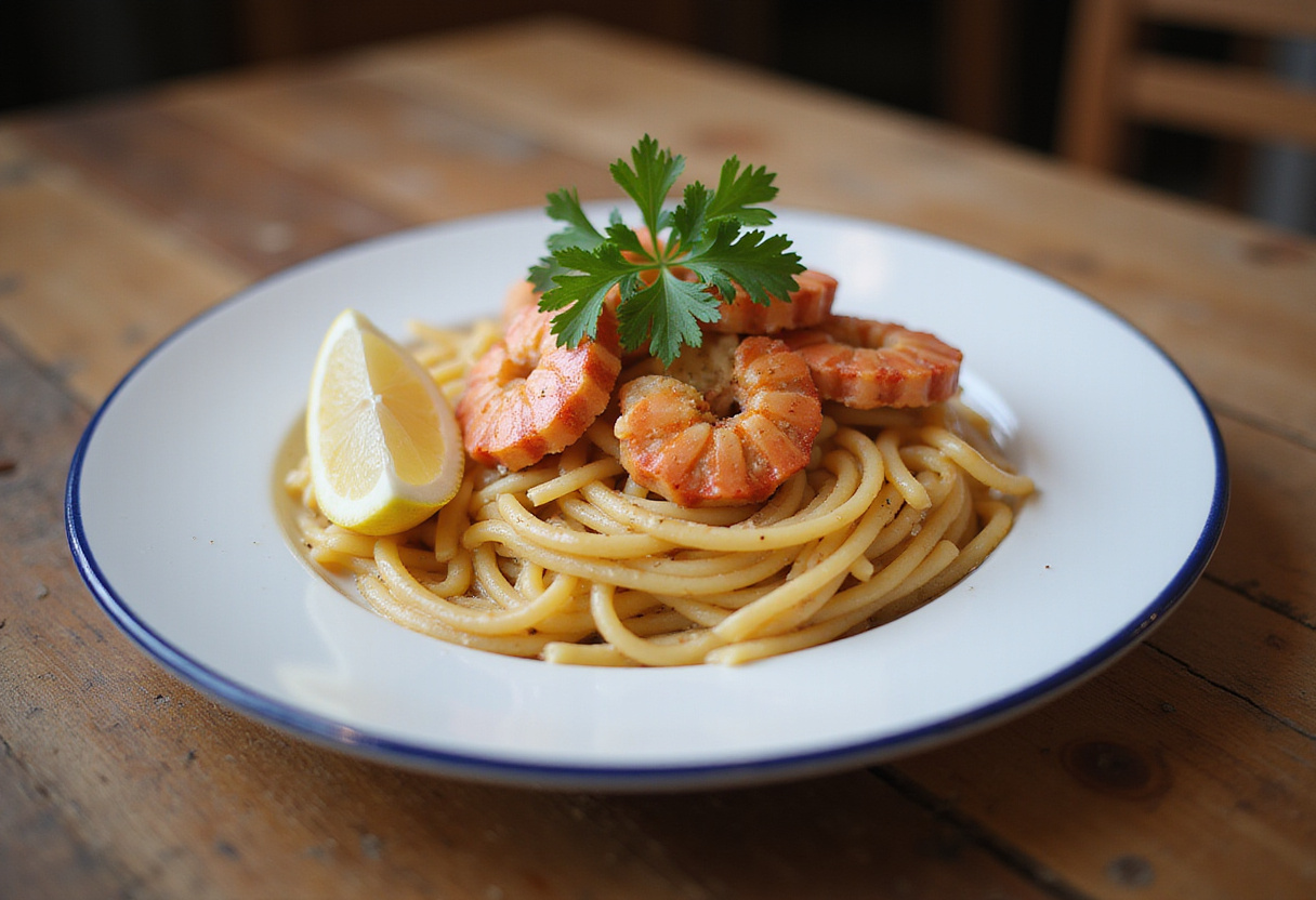 Delicious lobster pasta garnished with parsley and lemon, a perfect lobster pasta recipe.