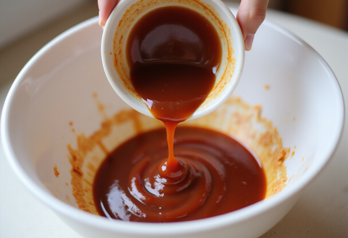 Worcestershire sauce being added to make Raising Cane's Sauce.