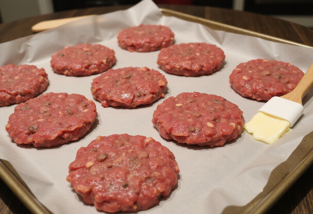 Unbaked Jamaican Beef Patties on a baking sheet ready for the oven.