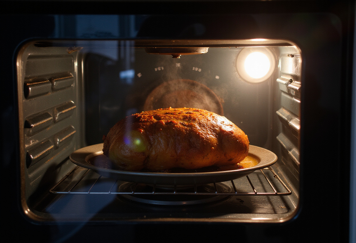 Top round roast cooking in the oven for a family dinner.