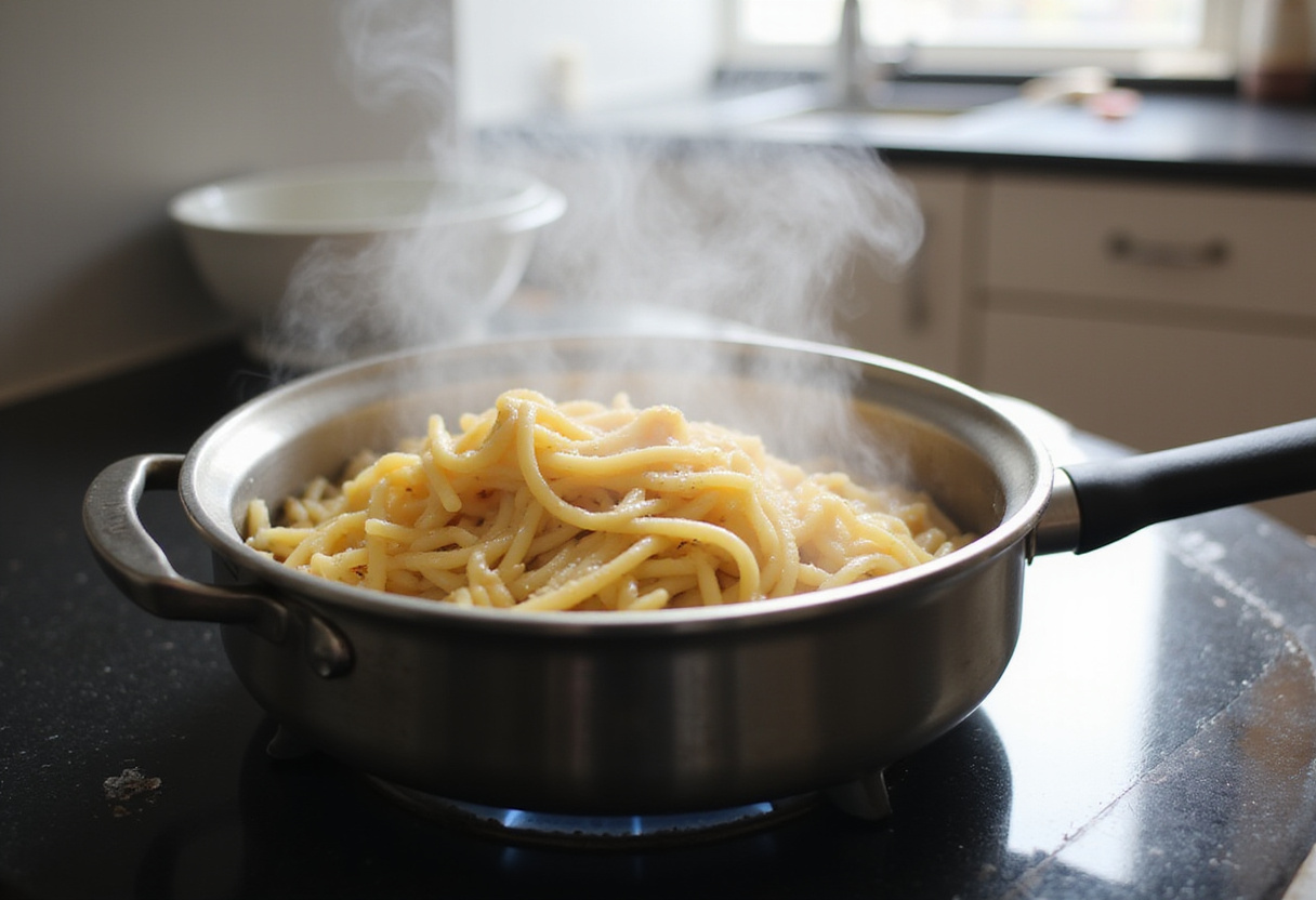 Pasta boiling in a pot for a Juicy Boursin Cheese Pasta Recipe.