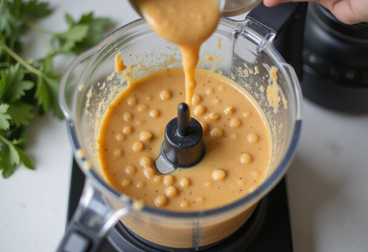 Chickpea and broth blend for a creamy pasta sauce.