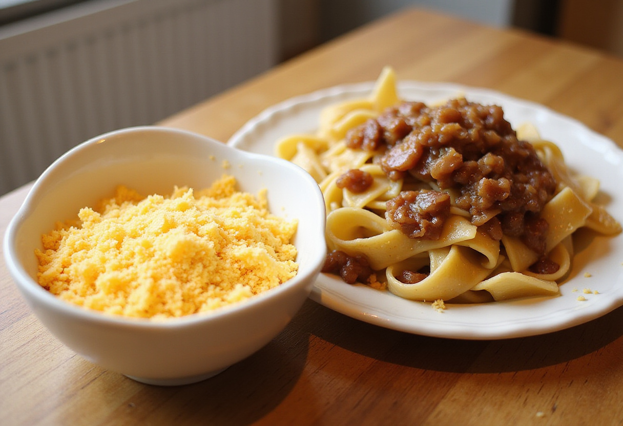 Grated Gruyère cheese for Juicy French Onion Pasta.