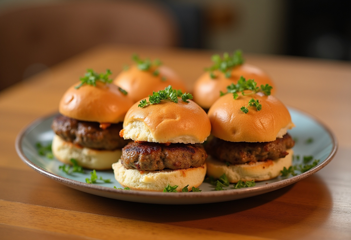 Assembled Hanky Panky sliders garnished with parsley.