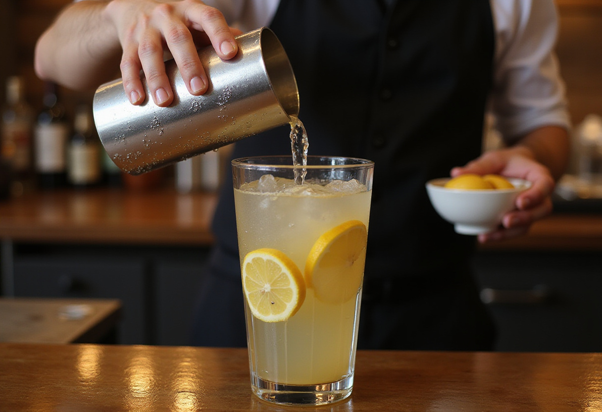 Shaking a Lemon Drop Shot cocktail in a shaker.