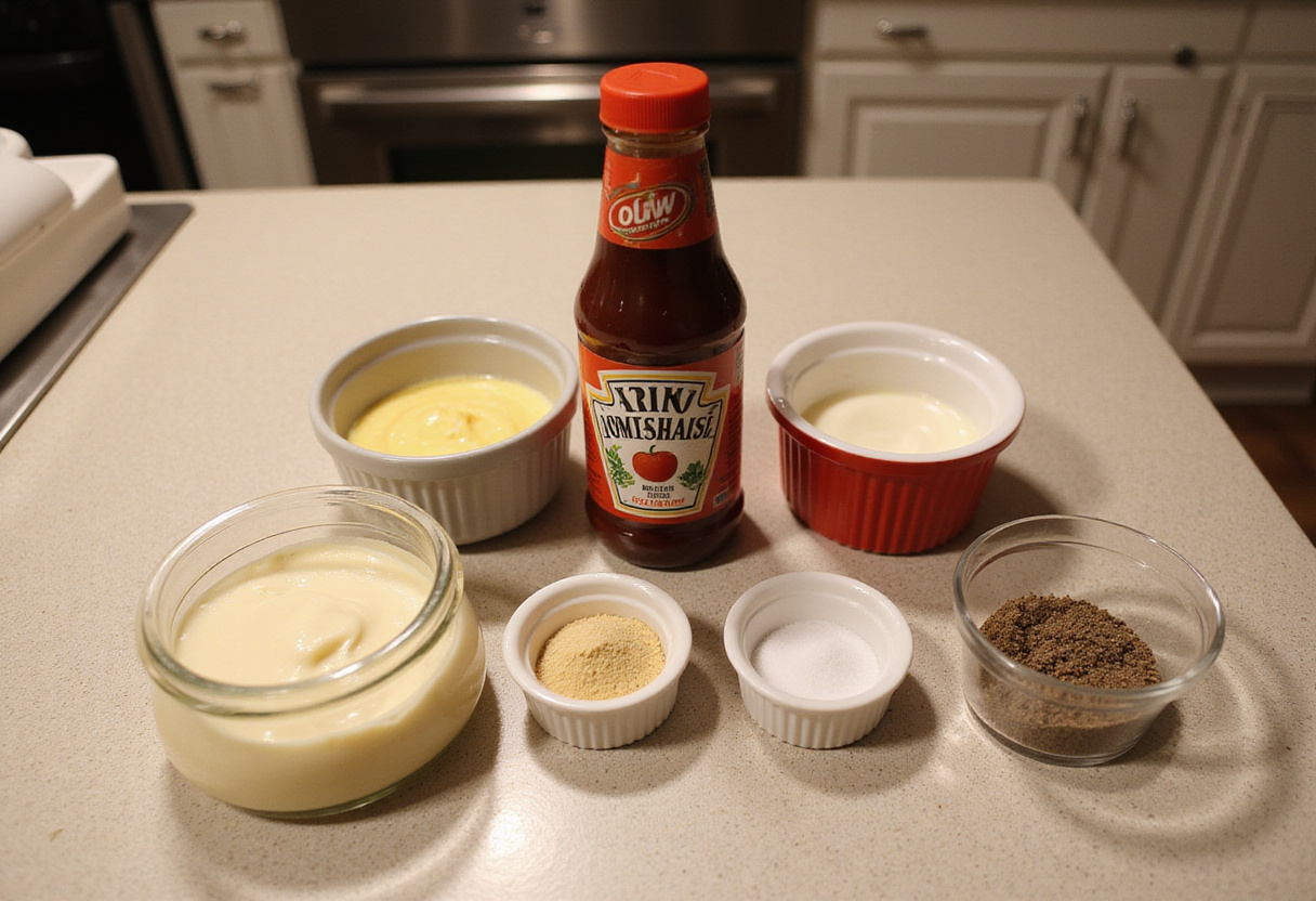 Ingredients for making Juicy Raising Cane's Sauce Recipe.