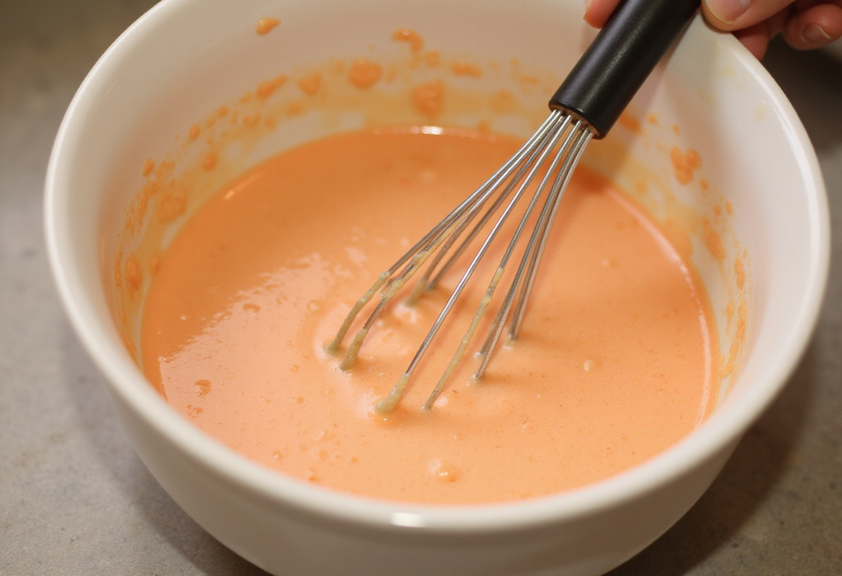 Mixing ingredients for a Juicy Raising Cane's Sauce.