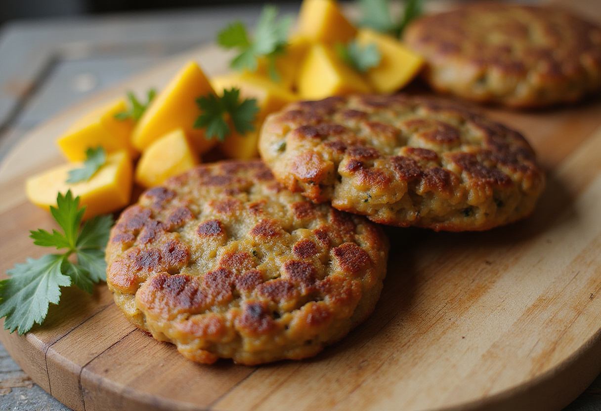 Juicy Jamaican Beef Patties served with mango salsa.