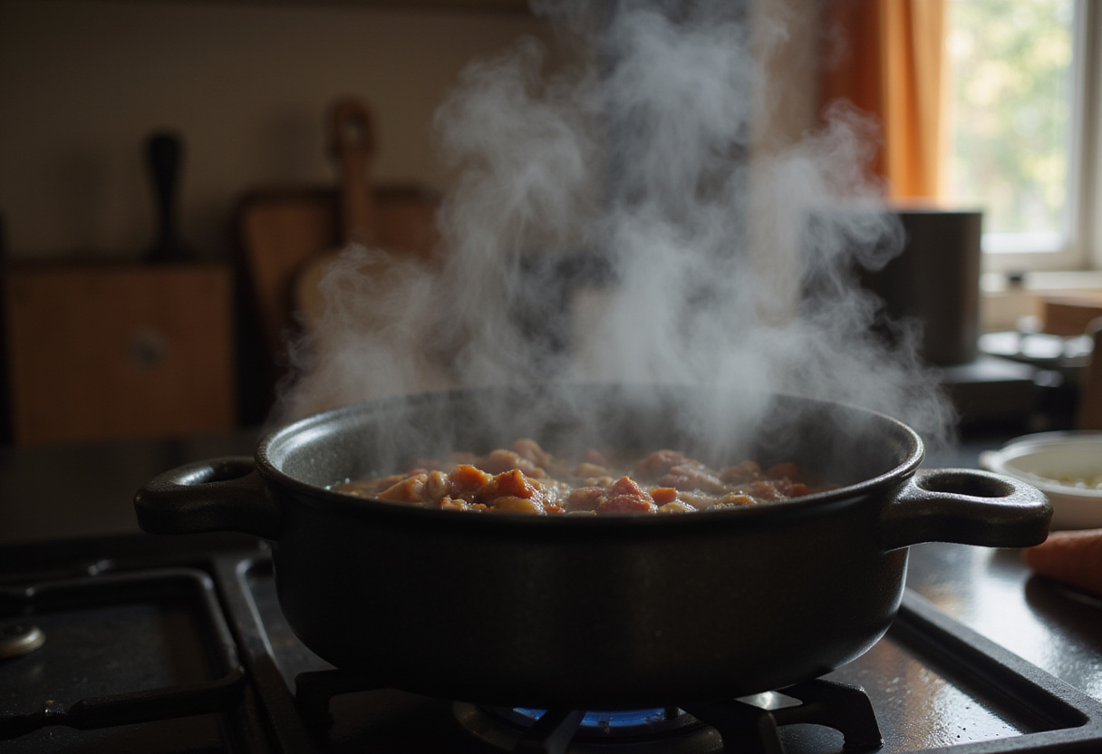 Beef broth simmering on the stove for a juicy recipe.
